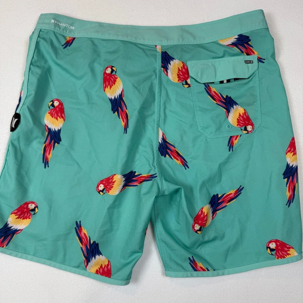 Hurley Phantom Board Shorts Mens 32 Teal Parrot Tropical Surf Swim Trunks